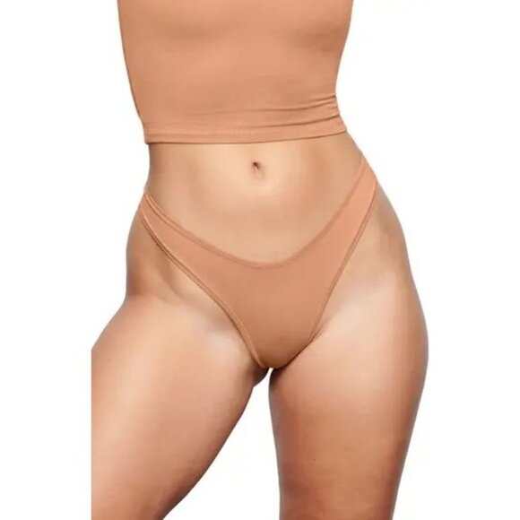 SKIMS Cotton Rib Dipped Thong Lot of 2 Umber Sedona 3X - Picture 5 of 12